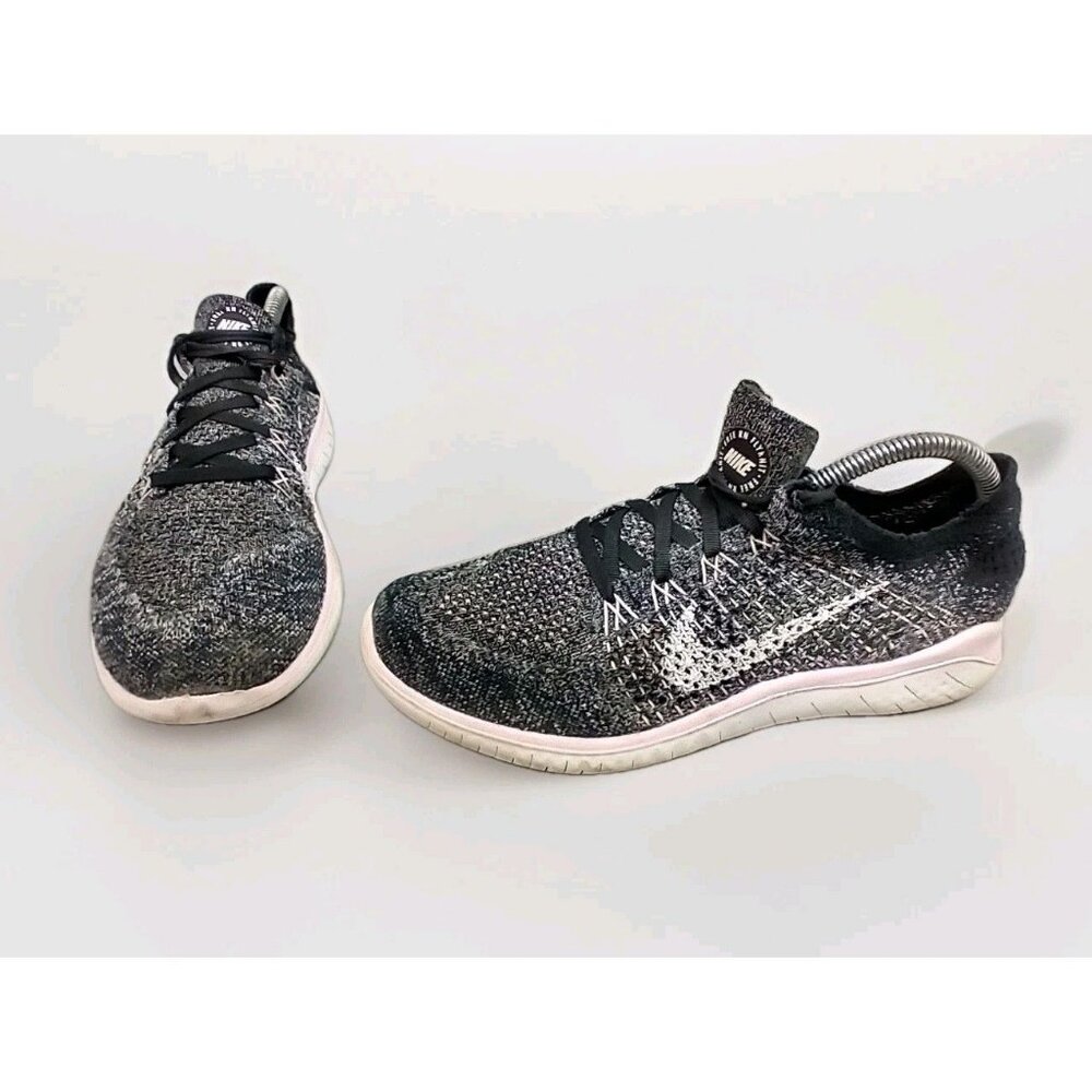 Nike Womens 9.5 Free RN Flyknit 942839-007 Black Pink Running Shoes Sneakers